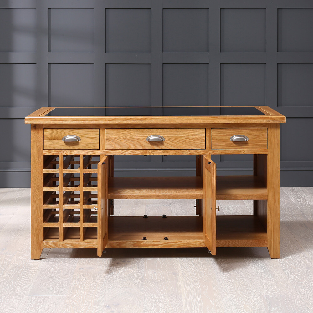 Cheshire Oak Large Kitchen Island with Black Granite Top Kitchen