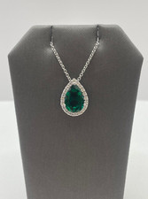 14k White Gold Emerald Diamond Pendant