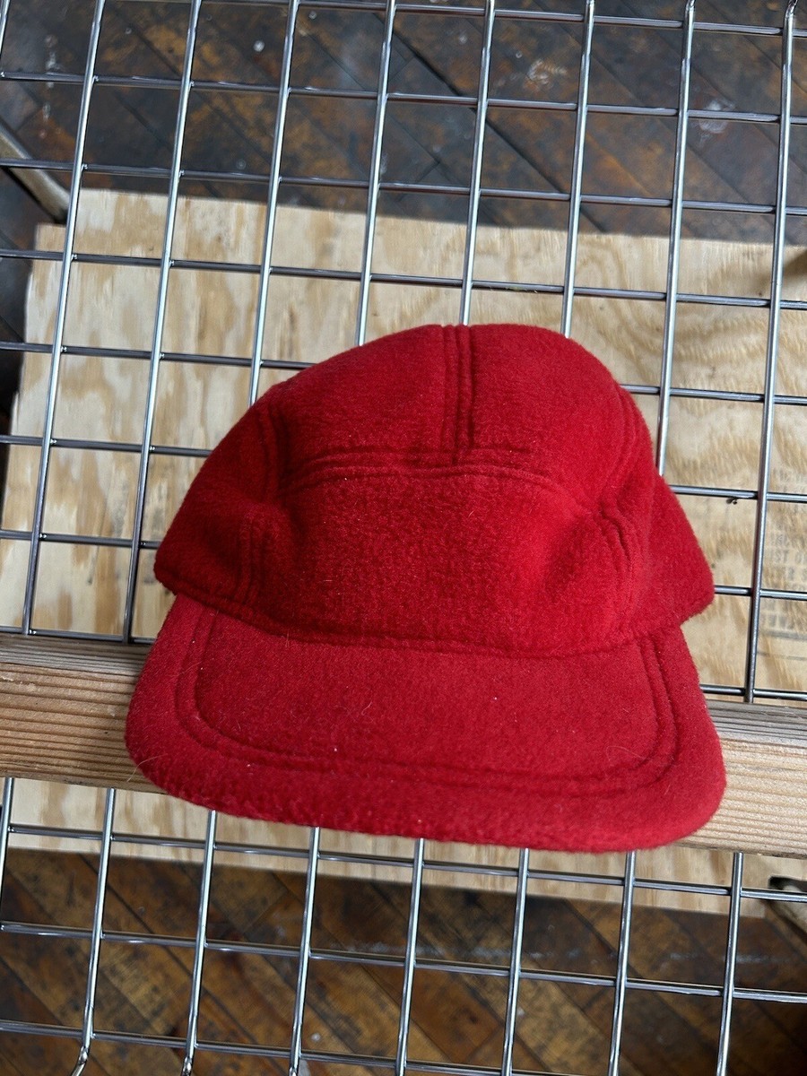 Vintage Lands End Panel Hat Red Adjustable Fleece Panel USA