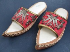 Antique Turkish Persian Embellished Velvet Leather Girls Childs Slippers Shoes