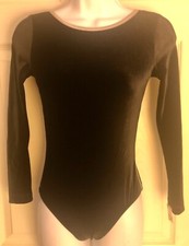 GK LgSLV LADIES SMALL BLACK VELVET SILVER TRIM GYMNASTS DANCE LEOTARD Sz AS NWT