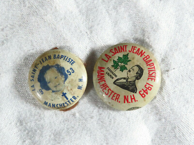 2 - La Saint Jean-Baptiste Religious Pins - 1949 + 1953 - Manchester, NH