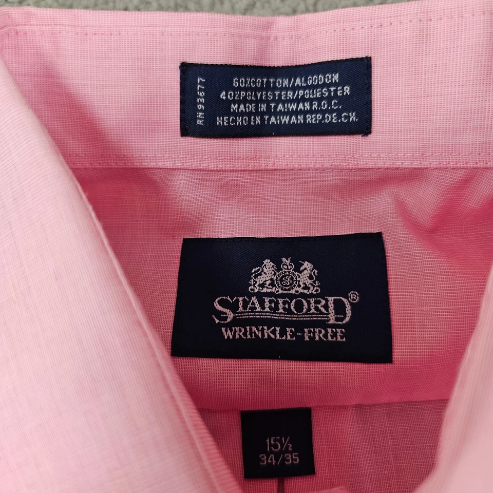Camisa de vestir Stafford para hombre 15.5 34/35 Rosa Viaje Oxford sin arrugas Mezcla de algodón Foto 3 de 4