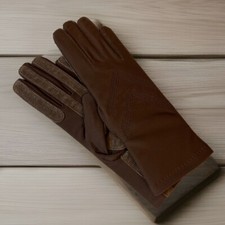Vintage Sueded Palm Isotoner Brown gloves 56055 One Size Chevron Design