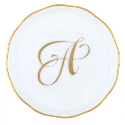 HEREND,  COASTER WITH MONOGRAM LETTER A ,  #600341-A  W/24KT GOLD, BRAND NEW