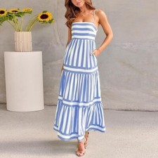 Women Tie Shoulder Graphic Boho Maxi Dress Sleeveless Flowy ALine Dress Sundress