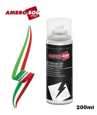 ATTIVATORE SPRAY 200ml PER ADESIVO COLLA CIANOACRILATO "AMBRO-SOL" ITALY