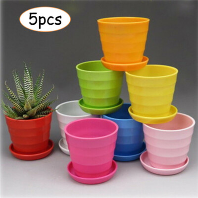 5pcs Plastic Plant Pot Round Flower Nursery Planter Pots With Saucer Tray  Decor | eBay