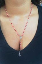 COLLANA A ROSARIO IN ARGENTO 925 RODIATO IN ORO 18KT E PIETRE ROSSE