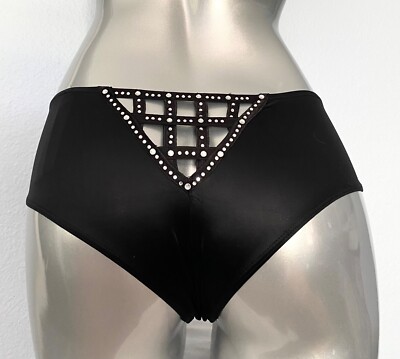 Victoria's Secret Panty Cheeky Black  Cut Out Bling Back Stretchy Soft Sexy M L