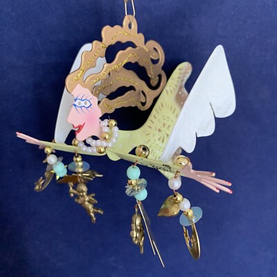 Karen Rossi Silvestri Fanciful Flight Angel Flying Girl Ornament Cherub Moon C1