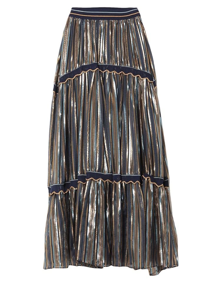 New $ 2 750!  PETER PILOTTO Metallic Chiffon Maxi Skirt  Silk Blend - Image 2 of 4