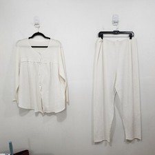 Vintage Shadowline Knit Cotton Pajama Set Thermal Longjohns White Plus Size 1X