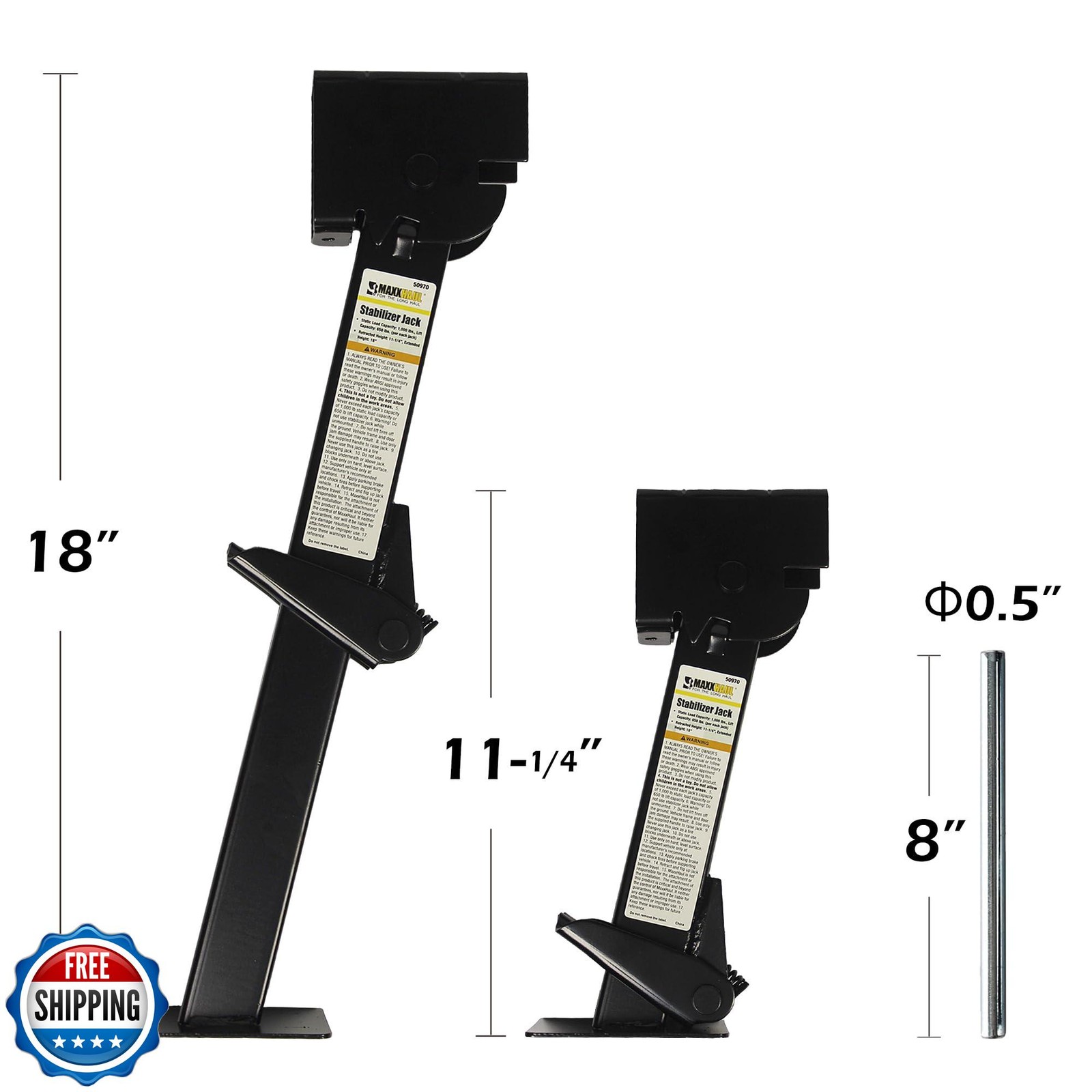 MaxxHaul 50970 Trailer Swing Down Stabilizer Jacks Telescoping RV Camper Acce