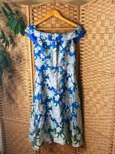 Myleene Klass Blue Floral Bardot Skater Dress UK 10 Off Shoulder Summer Occasion