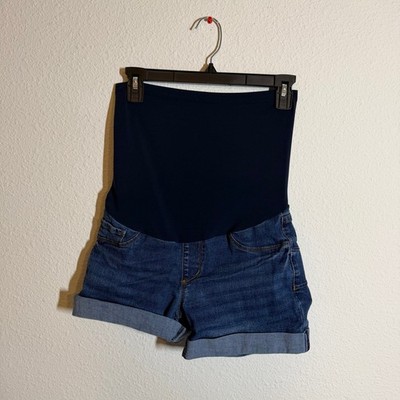 Song Maternity Denim Shorts Blue Full Belly Panel Rolled Cuff Size S