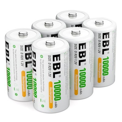 EBL D Akku 10000mAh Ni-MH 6 Stück Wiederauflad