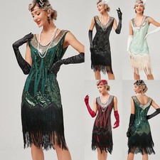 Plus Size Ladies Vintage 1920s Sequins Great Gatsby Prom Dresses Flapper Fringed