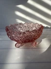 Vintage Fenton Glass L.G. Wright Pink Daisy Button Taper Candle Holders Pair