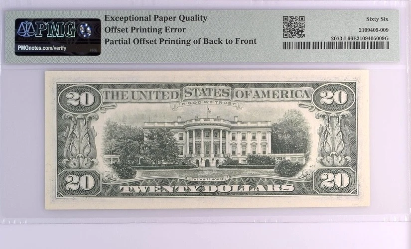 1981 $20 Federal San Francisco Fr# 2073-L PMG 66 EPQ "Offset Printing Error" - Image 2 of 2