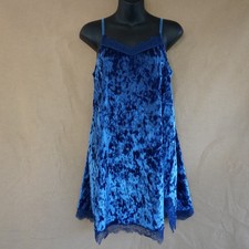 Tahari Velvet Slip Dress Royal Blue Lace Trim Side Slit Mini Party Womens Size S
