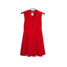 Modcloth Swing Dress Size Large Red Midi Button Up Collar Retro Pin Up