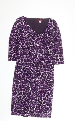 After Six Bodycon-Damenkleid lila Leopardenmuster gerafft Größe 12