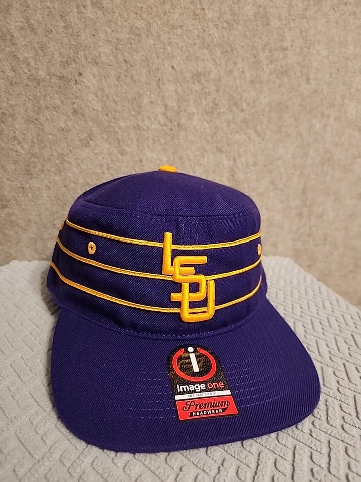 LSU Tigers Hat Purple Pillbox Retro Striped Snapback Cap OSFM Image One new tags - Image 2 of 4