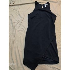 Leith Black Asymmetrical Sleeveless Wrap Dress