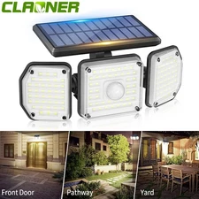 Outdoor Garden Flood Lamp PIR Motion Sensor Solar Power LED Wall Light Security