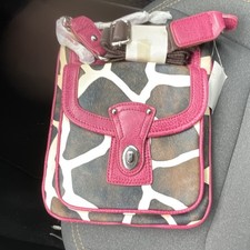 Animal Print Shoulder Bag with Pink Trim, Adjustable Strap, Medium Size, Women s