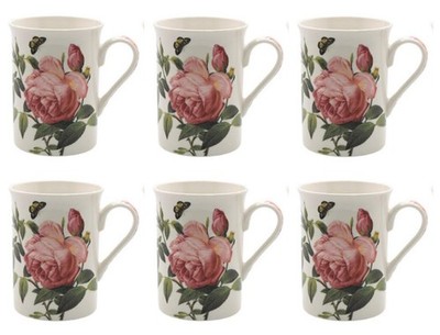6er Set Fine China Rose Becher 300ml Geschenkbox Mikrowelle & Geschirrspüler