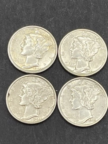 Mercury Dimes BU 1945-S Lot of 4 90% Silver Lot 45