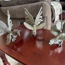 VINTAGE THREE FIGURES OF SILVER TONE Italian Cockrels  SCULPTURES 