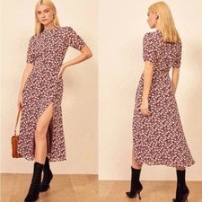 Reformation Gavin Women's Midi Dress Red In Flower Print (Size 4)