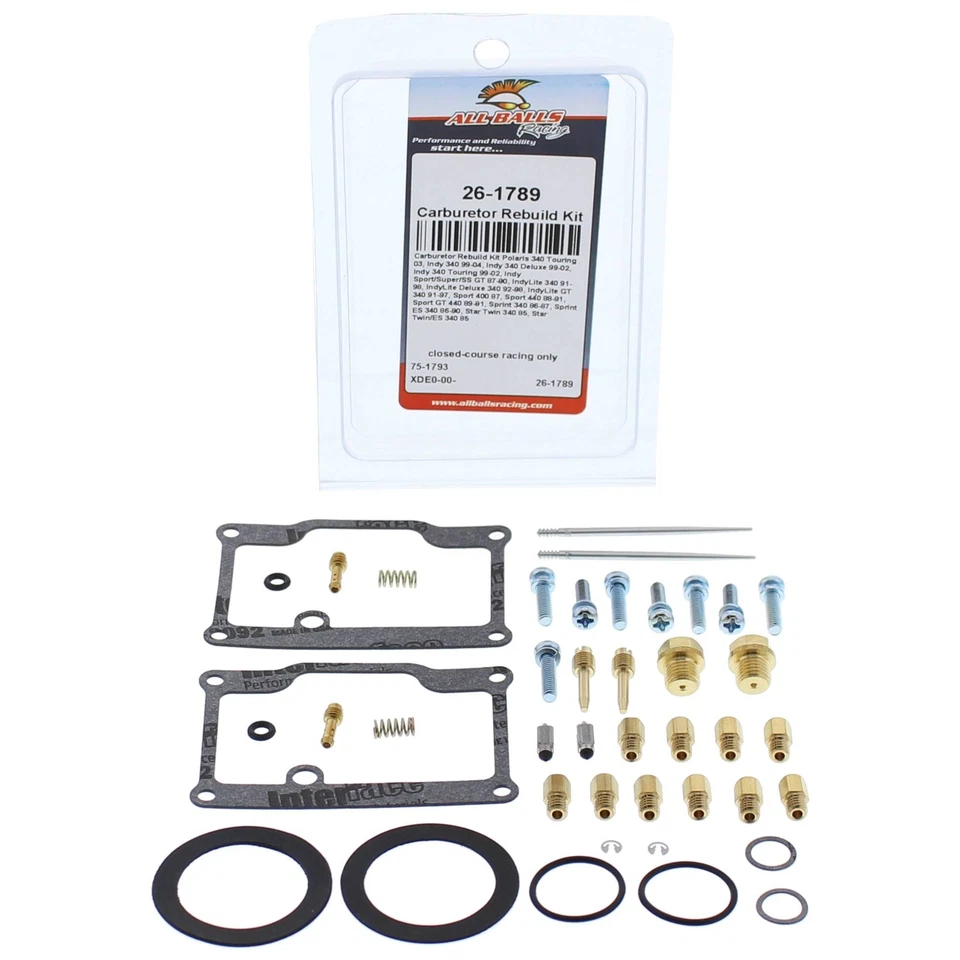 New All Balls Carburetor Rebuild Kit 26-1789 for Polaris 340 Touring 03 Foto 3 de 4