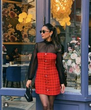 NWT ZARA WOMAN FW24 COMBINATION STRUCTURED MINI DRESS Red Black  8982/155 Small