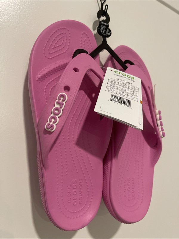 Crocs Classic Flip Flop Sandal Taffy Pink - US Men's 6 Women's  8 Jibbitz