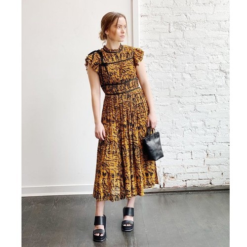 Ulla Johnson Amari Kleid Ringelblume Größe 0 Neu mit Etikett Midi Orange Schwarz Rüschen - Bild 4 von 14