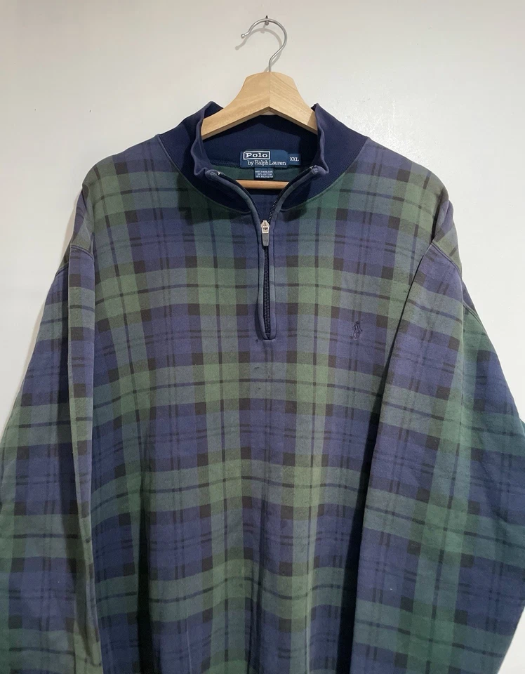 Polo Ralph Lauren Vintage 1/4 Cremallera Vellón Cuadros Desteñido Talla XXL  Foto 2 de 4