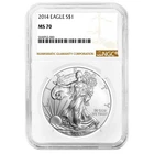 2014 $1 1-oz American Silver Eagle NGC MS70 Brown Label