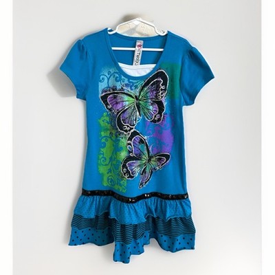Girls Knit Works Dress, Size XL (10/12) Ruffles, Teal And Black Short Sleeve