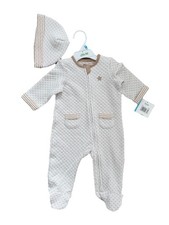 Little Me Unisex Toddler 6 Months White Star Footies Sleeper  Hat Set, NWT
