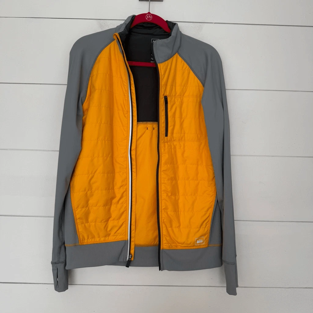REI Men’s Small Yellow Grey Puffer Jacket Lightweight