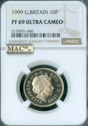 1999 GREAT BRITAIN 10 PENCE NGC PF69 DCAM MAC 2nd FINEST GRADE & SPOTLESS  .