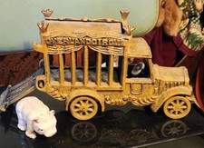 Vintage Overland Circus Heavy Cast Iron Truck Toy Complete w/ Bear In Cage