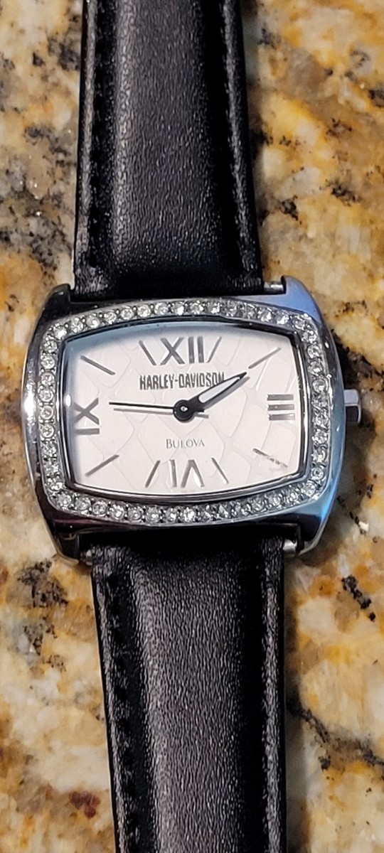 Bulova Harley Davidson Womens Watch 50mm Rhinestones Leather Band