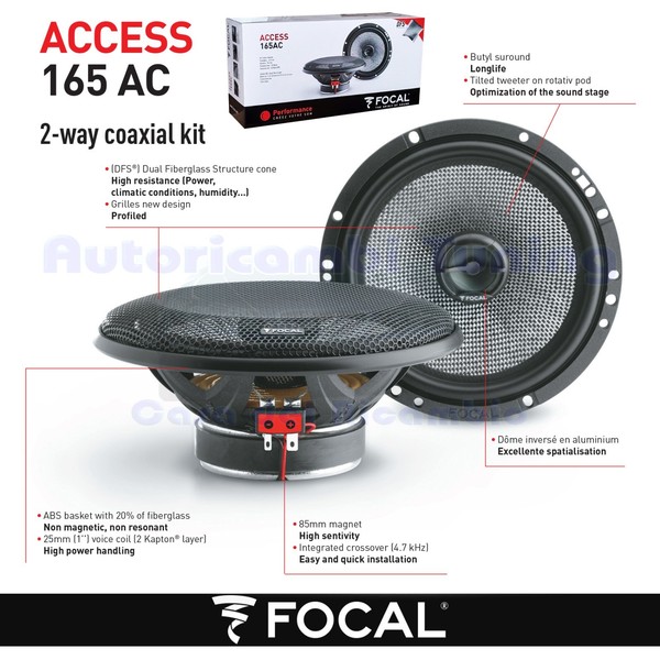 Focal Access 165 AC Coaxial 2-Wege Lautsprecher 165Mm 60W RMS 4Ω Schwarz-image
