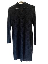 Vince Camuto Black Lace Mock Neck Bodycon Dress XS Long Sleeve Sheer Overlay
