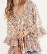 Free People Moonlight Dance Viscose Oversized Floral 3/4 Sleeve Peasant Tunic S